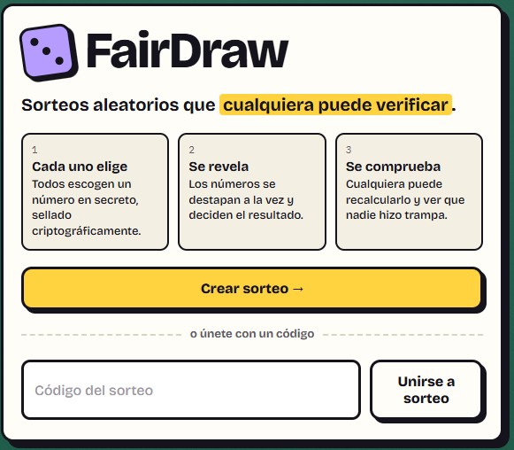 Página de sorteos verificados.